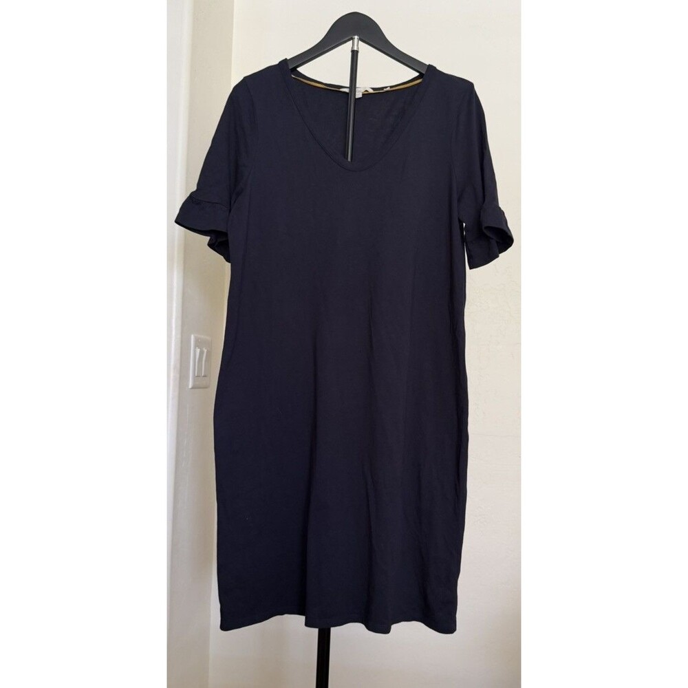 Boden Navy Blue Imogen Jersey Dress Frill Sleeve Shift Modal Blend Size 12